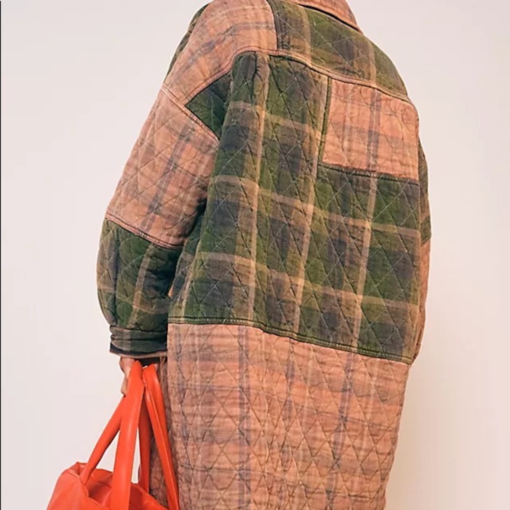 Free People Plaid Jacket in Green and Pink - Picture 7 of 8